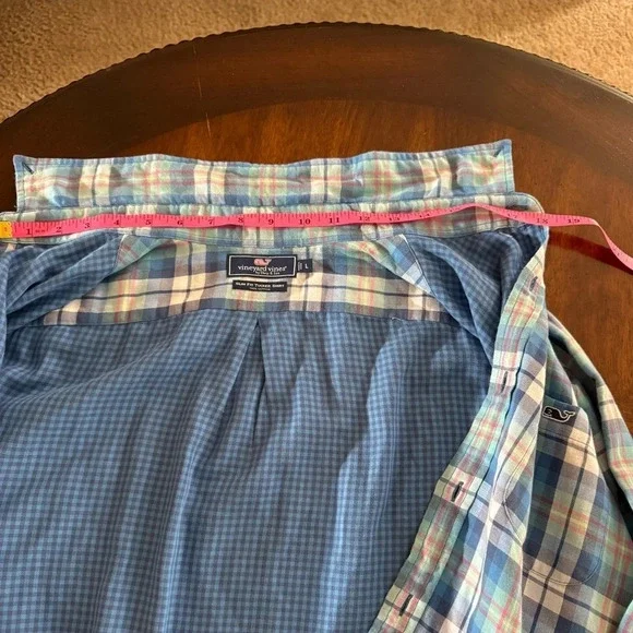 VINEYARD VINES Slim Fit Tucker Shirt Long Sleeve Button Down Blue Plaid- Large - Picture 6 of 12